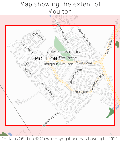 Map showing extent of Moulton as bounding box