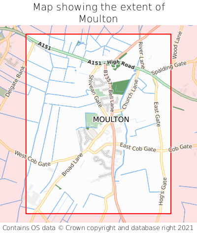 Map showing extent of Moulton as bounding box