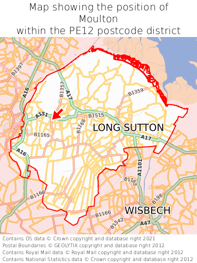 Map showing location of Moulton within PE12