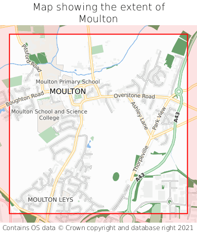 Map showing extent of Moulton as bounding box