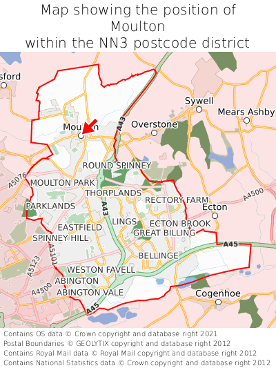 Map showing location of Moulton within NN3