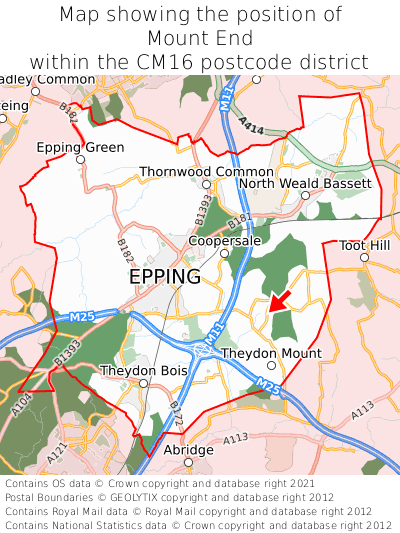 Map showing location of Mount End within CM16