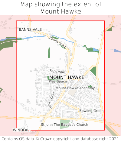 Map showing extent of Mount Hawke as bounding box