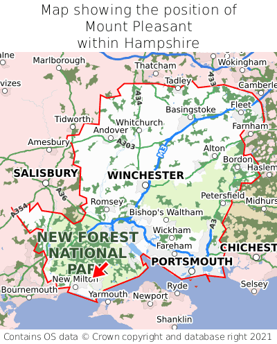 Map showing location of Mount Pleasant within Hampshire