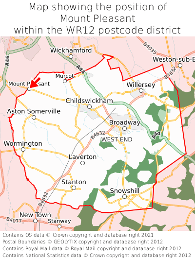 Map showing location of Mount Pleasant within WR12