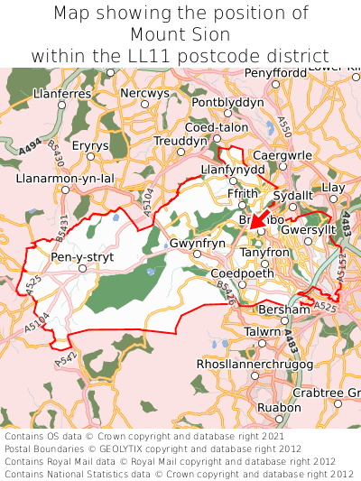 Map showing location of Mount Sion within LL11