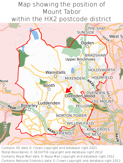 Map showing location of Mount Tabor within HX2