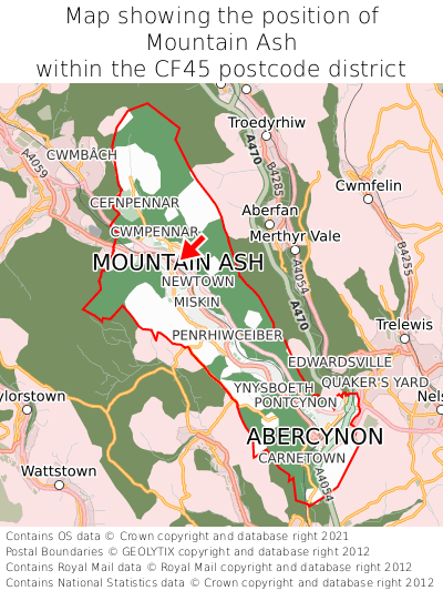 Map showing location of Mountain Ash within CF45