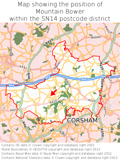 Map showing location of Mountain Bower within SN14