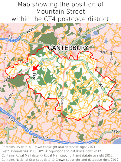 Map showing location of Mountain Street within CT4