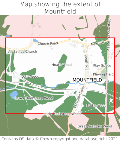 Map showing extent of Mountfield as bounding box