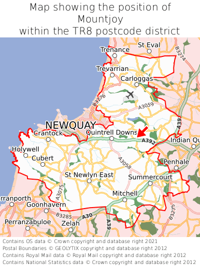 Map showing location of Mountjoy within TR8