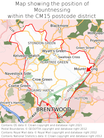 Map showing location of Mountnessing within CM15