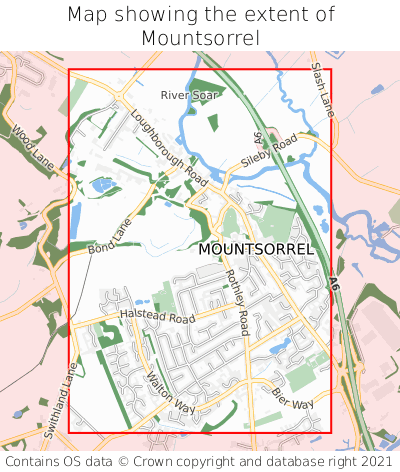 Map showing extent of Mountsorrel as bounding box
