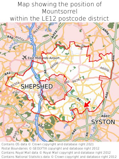 Map showing location of Mountsorrel within LE12