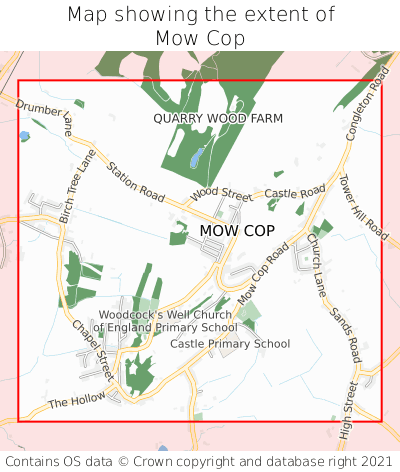 Map showing extent of Mow Cop as bounding box