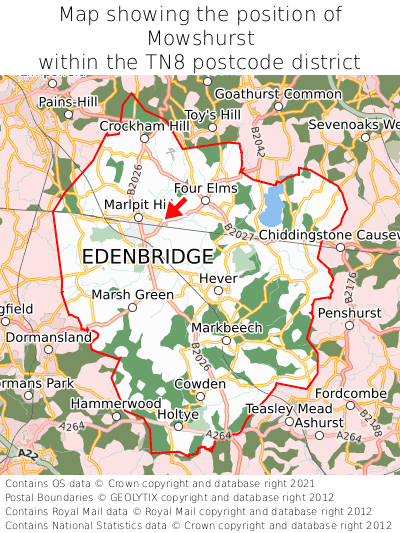 Map showing location of Mowshurst within TN8