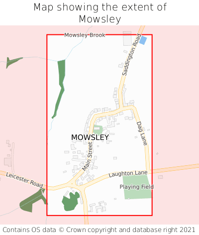 Map showing extent of Mowsley as bounding box