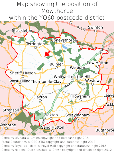 Map showing location of Mowthorpe within YO60