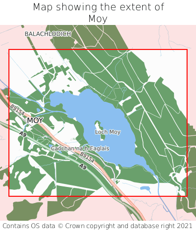 Map showing extent of Moy as bounding box