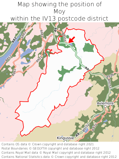 Map showing location of Moy within IV13