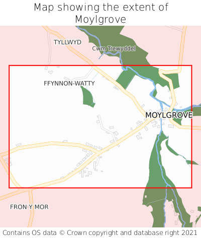 Map showing extent of Moylgrove as bounding box