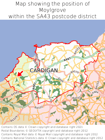 Map showing location of Moylgrove within SA43