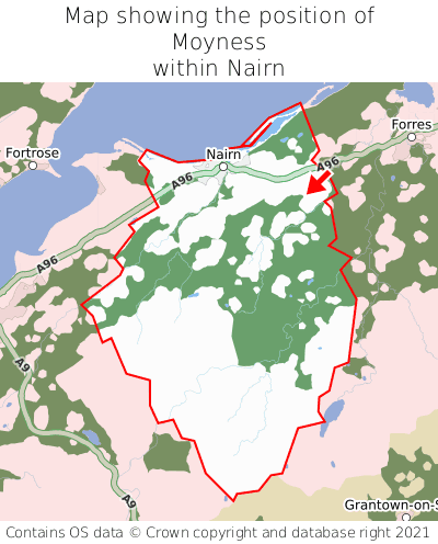 Map showing location of Moyness within Nairn