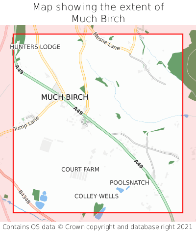 Map showing extent of Much Birch as bounding box