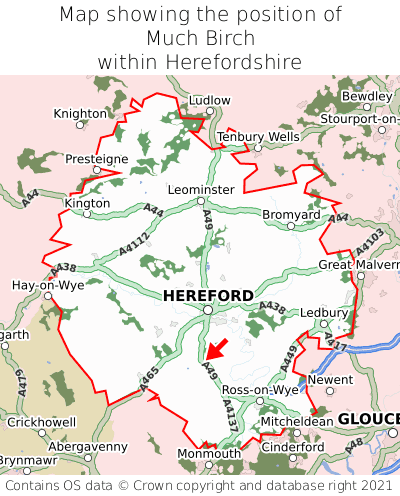 Map showing location of Much Birch within Herefordshire