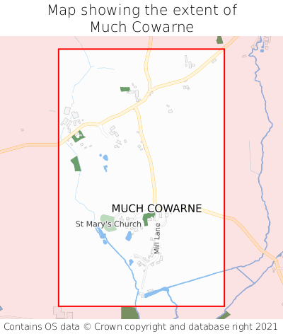 Map showing extent of Much Cowarne as bounding box