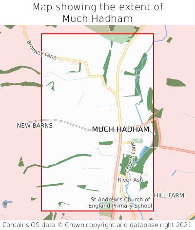 Map showing extent of Much Hadham as bounding box