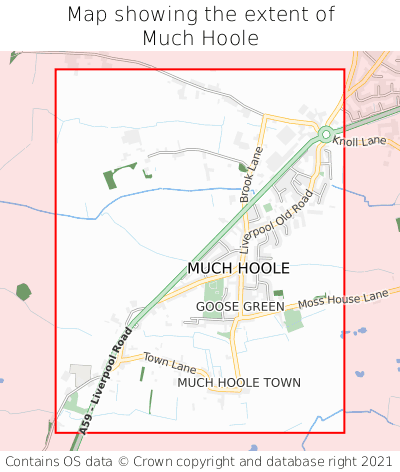 Map showing extent of Much Hoole as bounding box