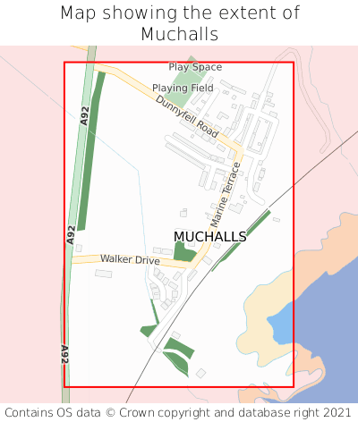 Map showing extent of Muchalls as bounding box