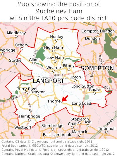 Map showing location of Muchelney Ham within TA10