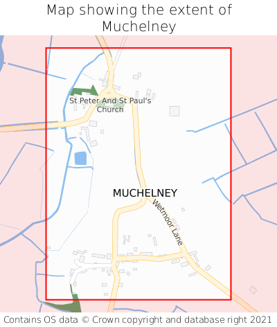 Map showing extent of Muchelney as bounding box