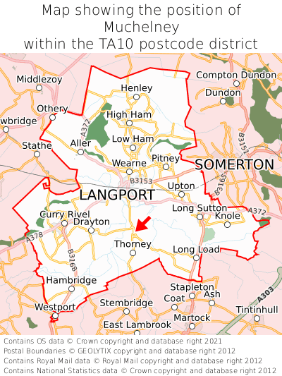 Map showing location of Muchelney within TA10