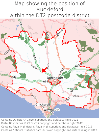 Map showing location of Muckleford within DT2