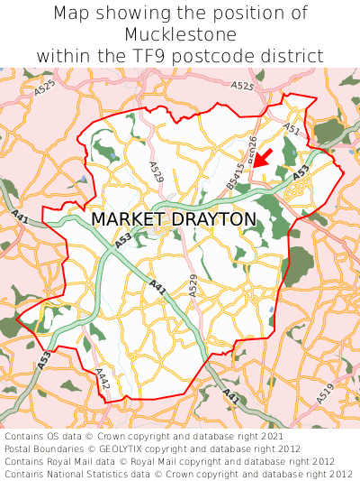 Map showing location of Mucklestone within TF9