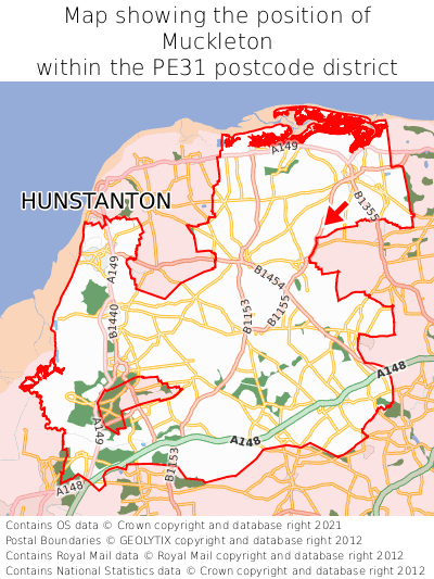 Map showing location of Muckleton within PE31