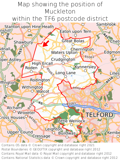 Map showing location of Muckleton within TF6