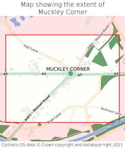 Map showing extent of Muckley Corner as bounding box