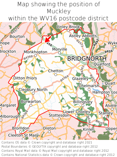 Map showing location of Muckley within WV16