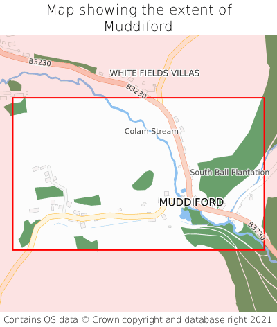 Map showing extent of Muddiford as bounding box