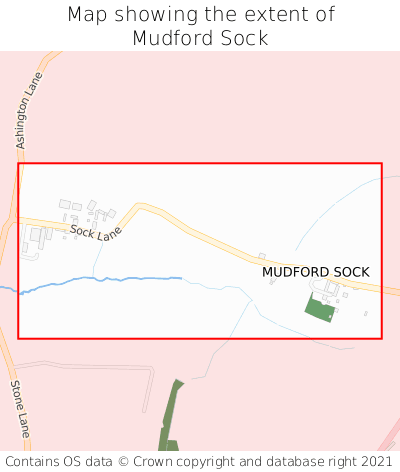 Map showing extent of Mudford Sock as bounding box