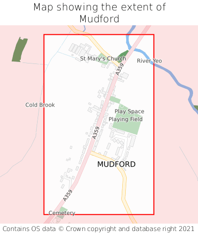Map showing extent of Mudford as bounding box