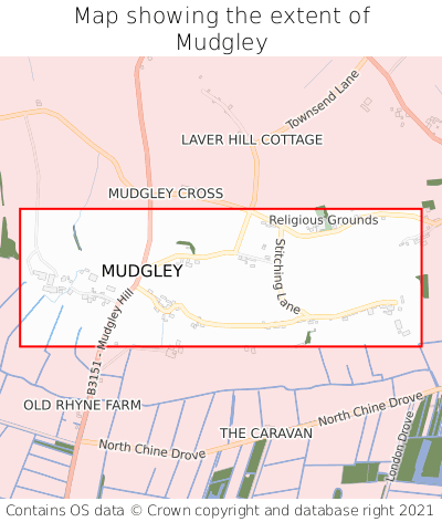 Map showing extent of Mudgley as bounding box