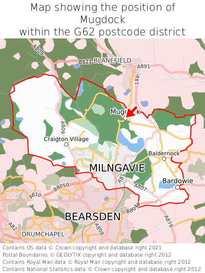 Map showing location of Mugdock within G62
