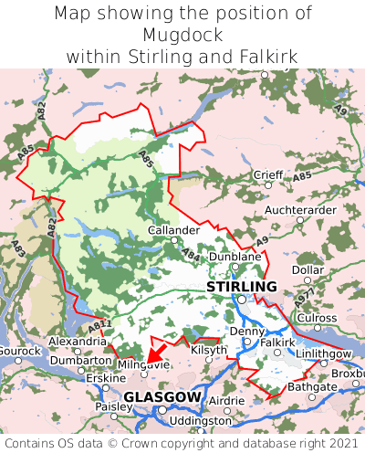 Map showing location of Mugdock within Stirling and Falkirk