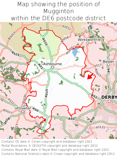 Map showing location of Mugginton within DE6